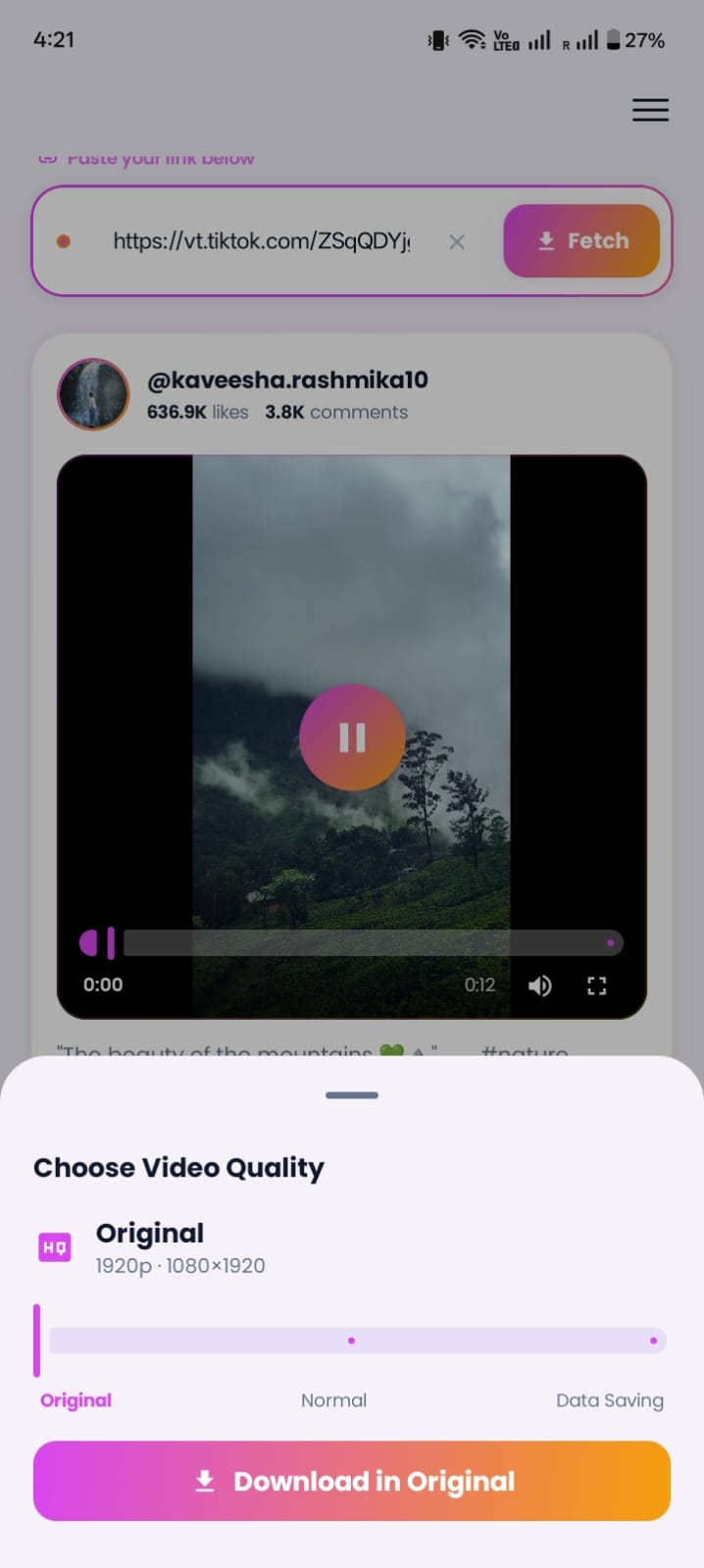 1080p Quality Selector Screen
