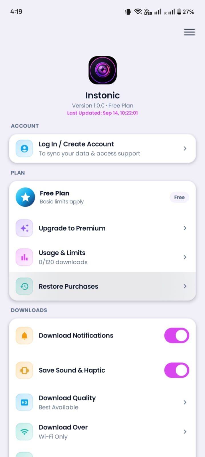 Free & Premium Plan Screen